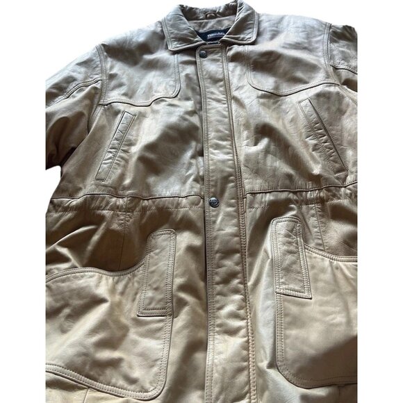 Vintage Wilsons Leather Coat Jacket Cream Gold Beige Men’s sz L Fits XL RARE - Picture 1 of 16